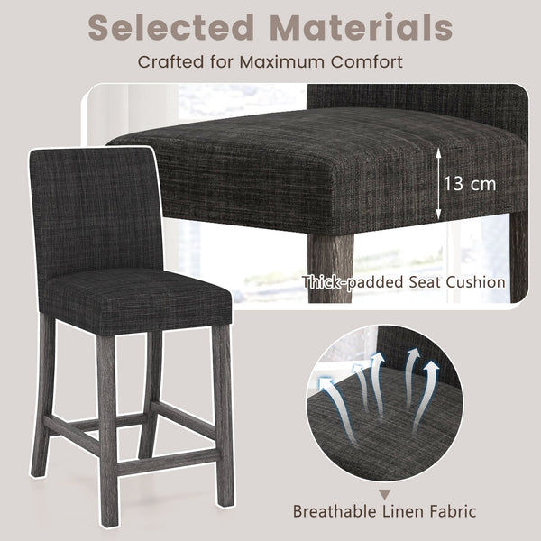 Set of 2 counter-height bar stools with backrest and footrest - Gray
