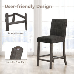 Set of 2 counter-height bar stools with backrest and footrest - Gray