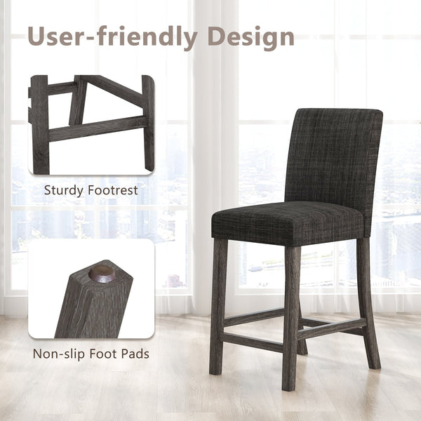 Set of 2 counter-height bar stools with backrest and footrest - Gray