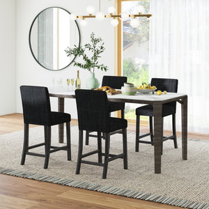 Set of 2 counter-height bar stools with backrest and footrest - Gray