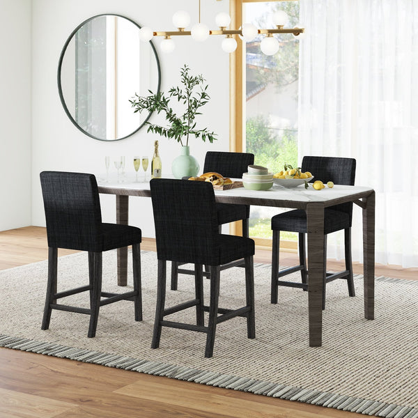 Set of 2 counter-height bar stools with backrest and footrest - Gray