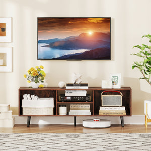 47.5-inch TV stand for 55-inch TV with compartments and metal legs - White