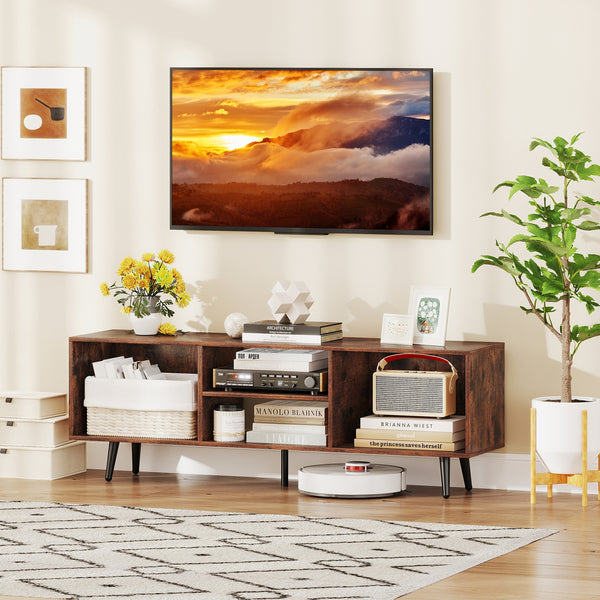 47.5-inch TV stand for 55-inch TV with compartments and metal legs - White