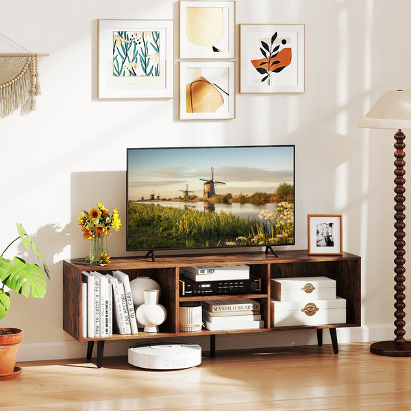 47.5-inch TV stand for 55-inch TV with compartments and metal legs - White
