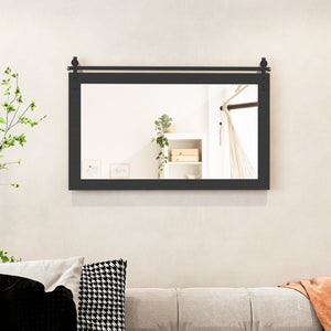 Miroir mural rectangulaire de 40 po x 26 po de style porte de grange avec cadre en bois massif et support en métal - Marron