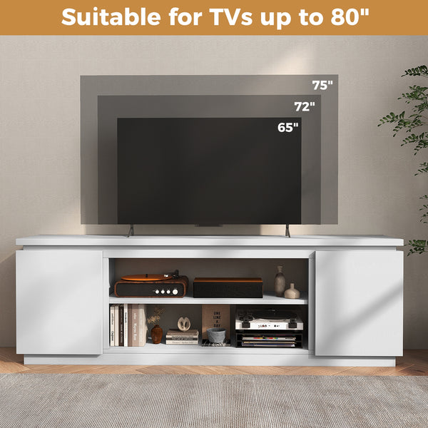 TV stand with 3 adjustable shelves and anti-tip kits for TVs up to 80 inches - White
