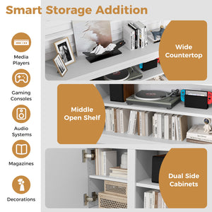 TV stand with 3 adjustable shelves and anti-tip kits for TVs up to 80 inches - White