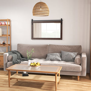 Miroir mural rectangulaire de 40 po x 26 po de style porte de grange avec cadre en bois massif et support en métal - Marron