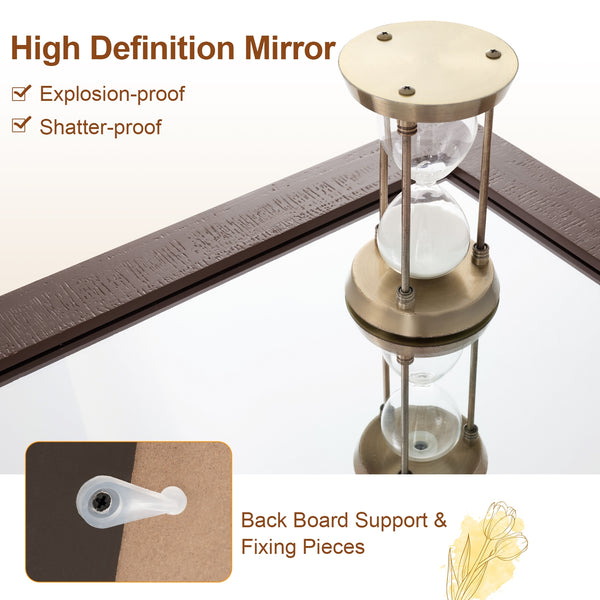 Miroir mural rectangulaire de 40 po x 26 po de style porte de grange avec cadre en bois massif et support en métal - Marron