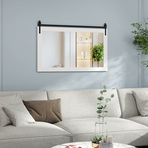 Miroir mural rectangulaire de 40 po x 26 po de style porte de grange avec cadre en bois massif et support en métal - Marron