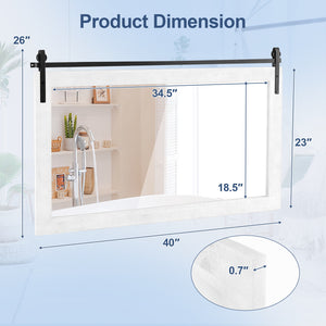 Miroir mural rectangulaire de 40 po x 26 po de style porte de grange avec cadre en bois massif et support en métal - Marron