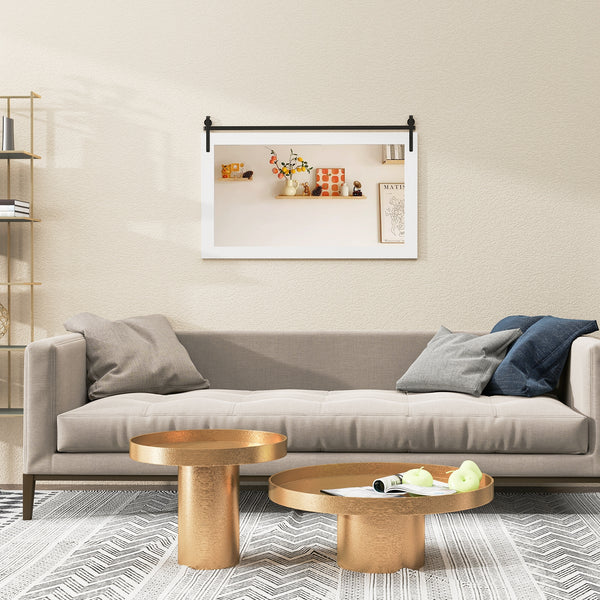 Miroir mural rectangulaire de 40 po x 26 po de style porte de grange avec cadre en bois massif et support en métal - Marron
