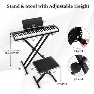 Complete 61-key portable digital piano set with stand and stool