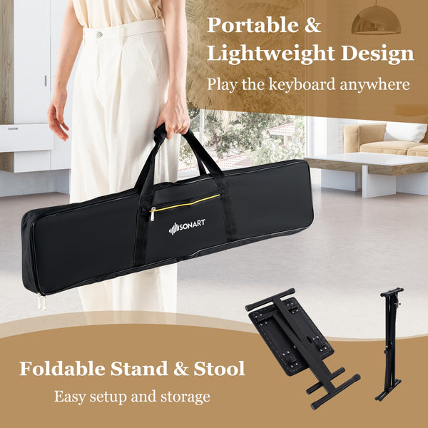 Complete 61-key portable digital piano set with stand and stool