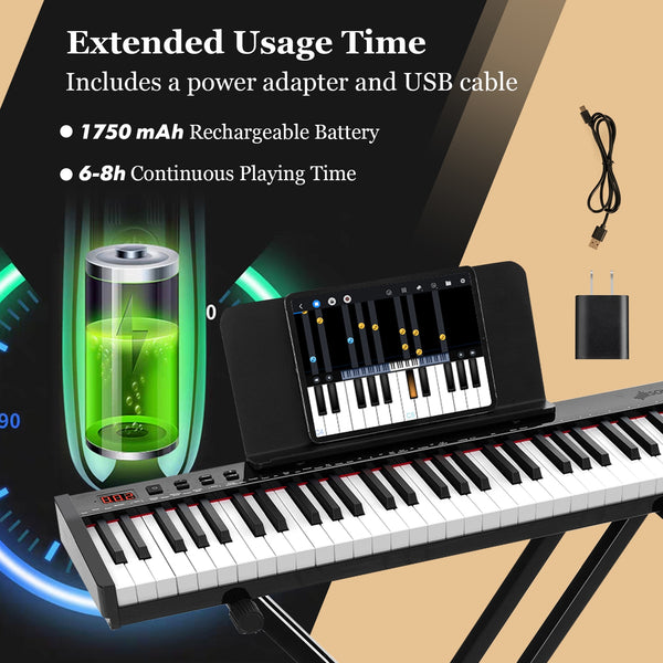 Complete 61-key portable digital piano set with stand and stool