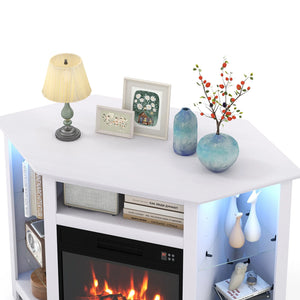 Corner TV stand with fireplace, LED lights, and smart app control for 50-inch TVs - Black