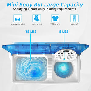 Machine à laver semi-automatique portable à double cuve de 26 lb avec pompe de vidange - Bleu