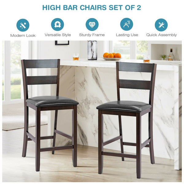 Set of 2 padded bar stools with PU leather upholstery