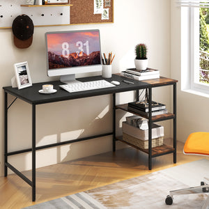 55-inch Modern Industrial Style Study Desk with 2 Storage Shelves - Black