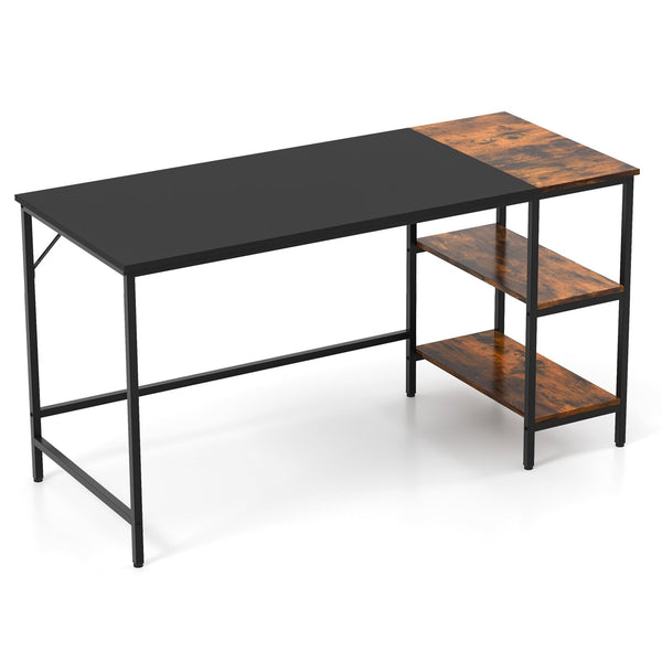 55-inch Modern Industrial Style Study Desk with 2 Storage Shelves - Black