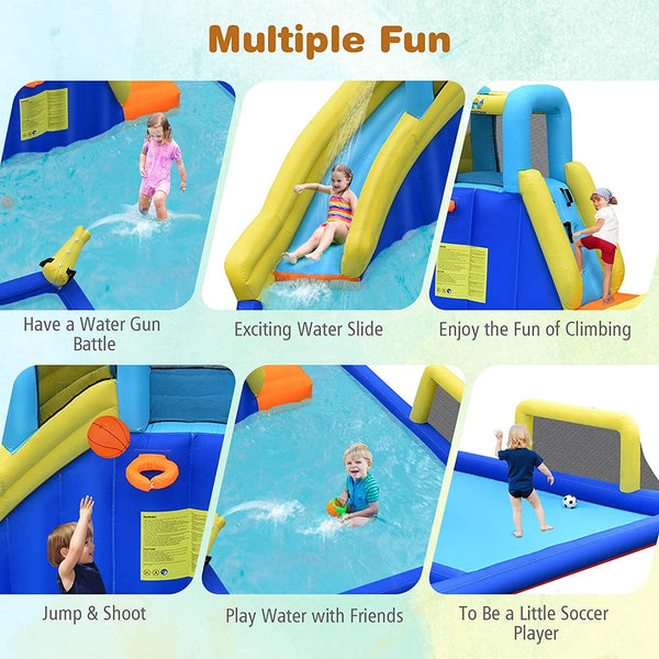 6-in-1 inflatable water slides with blower for children