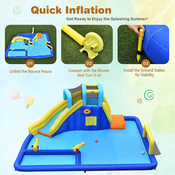 6-in-1 inflatable water slides with blower for children
