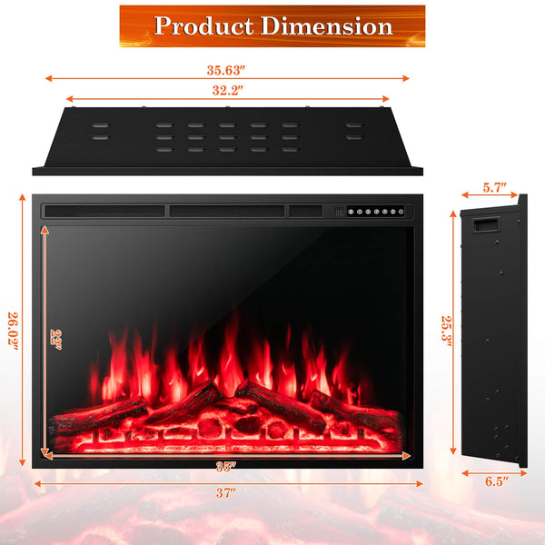 37-inch built-in electric fireplace with adjustable flames