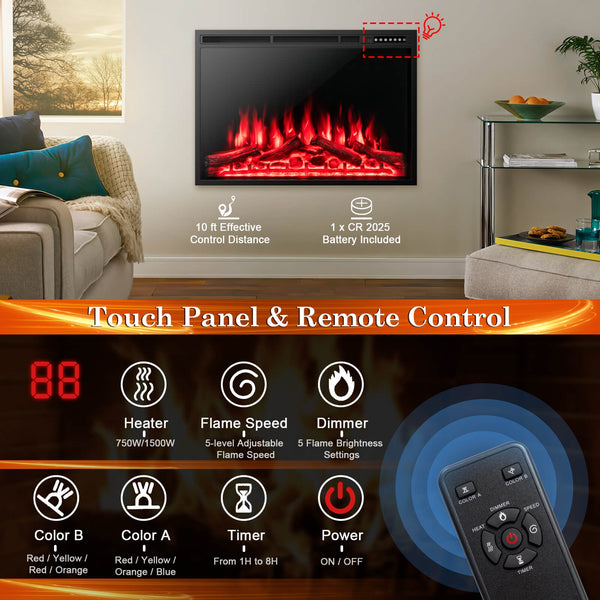 37-inch built-in electric fireplace with adjustable flames