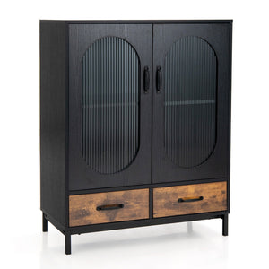Industrial kitchen buffet with tempered glass doors - Black