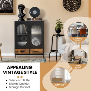 Industrial kitchen buffet with tempered glass doors - Black