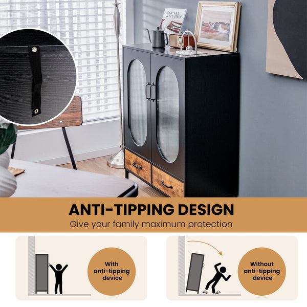 Industrial kitchen buffet with tempered glass doors - Black