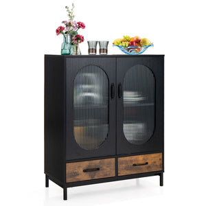 Industrial kitchen buffet with tempered glass doors - Black