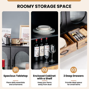 Industrial kitchen buffet with tempered glass doors - Black