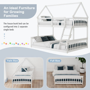 Single bunk bed over a double bed with ladder and guardrail - White