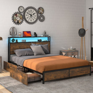 Double bed frame with smart LED lights and storage drawers - Full Size
