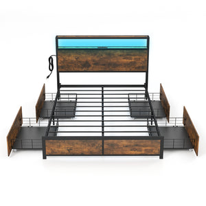 Double bed frame with smart LED lights and storage drawers - Full Size