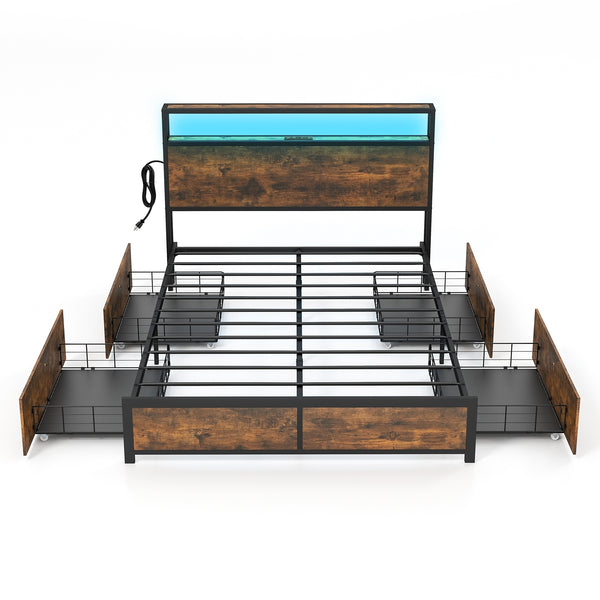Double bed frame with smart LED lights and storage drawers - Full Size