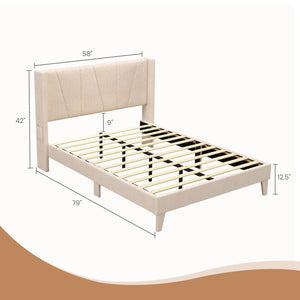 Queen-size upholstered bed frame with geometric wingback headboard - Queen size