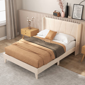 Queen-size upholstered bed frame with geometric wingback headboard - Queen size