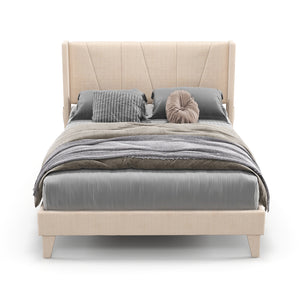 Queen-size upholstered bed frame with geometric wingback headboard - Queen size