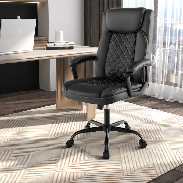 High-back ergonomic executive chair with thick headrest cushion - Black