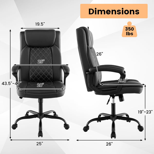 High-back ergonomic executive chair with thick headrest cushion - Black