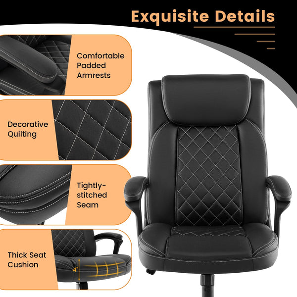 High-back ergonomic executive chair with thick headrest cushion - Black