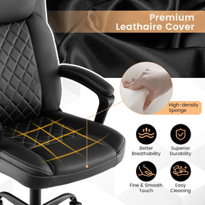 High-back ergonomic executive chair with thick headrest cushion - Black
