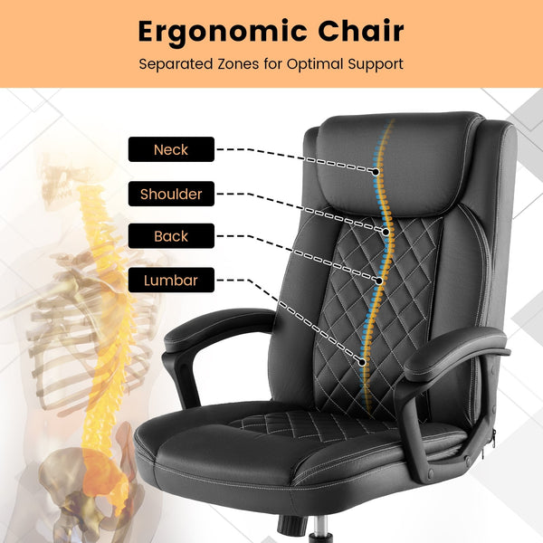 High-back ergonomic executive chair with thick headrest cushion - Black