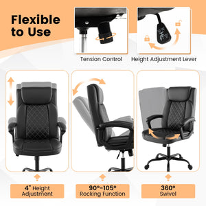 High-back ergonomic executive chair with thick headrest cushion - Black