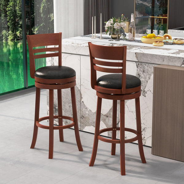 Set of 2 swivel bar stools with PU padded seat - Brown