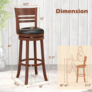 Set of 2 swivel bar stools with PU padded seat - Brown