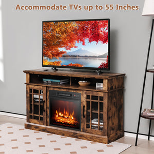 TV stand with integrated 48-inch fireplace and 18-inch fireplace insert for TVs up to 55 inches - Brown 