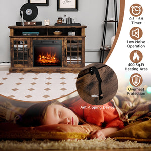 TV stand with integrated 48-inch fireplace and 18-inch fireplace insert for TVs up to 55 inches - Brown 